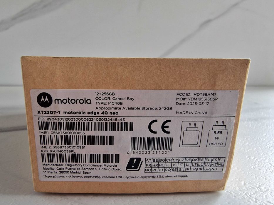 Telefon MOTOROLA Edge 40 Neo 5G, 256GB, 12GB RAM, Dual SIM, Caneel Bay