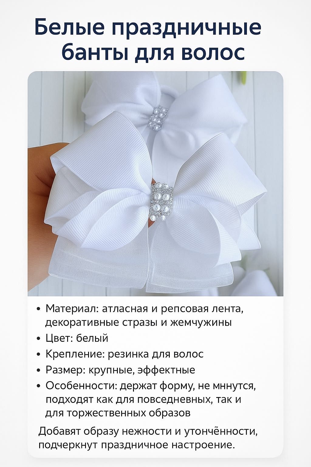 Бант белый для девочек