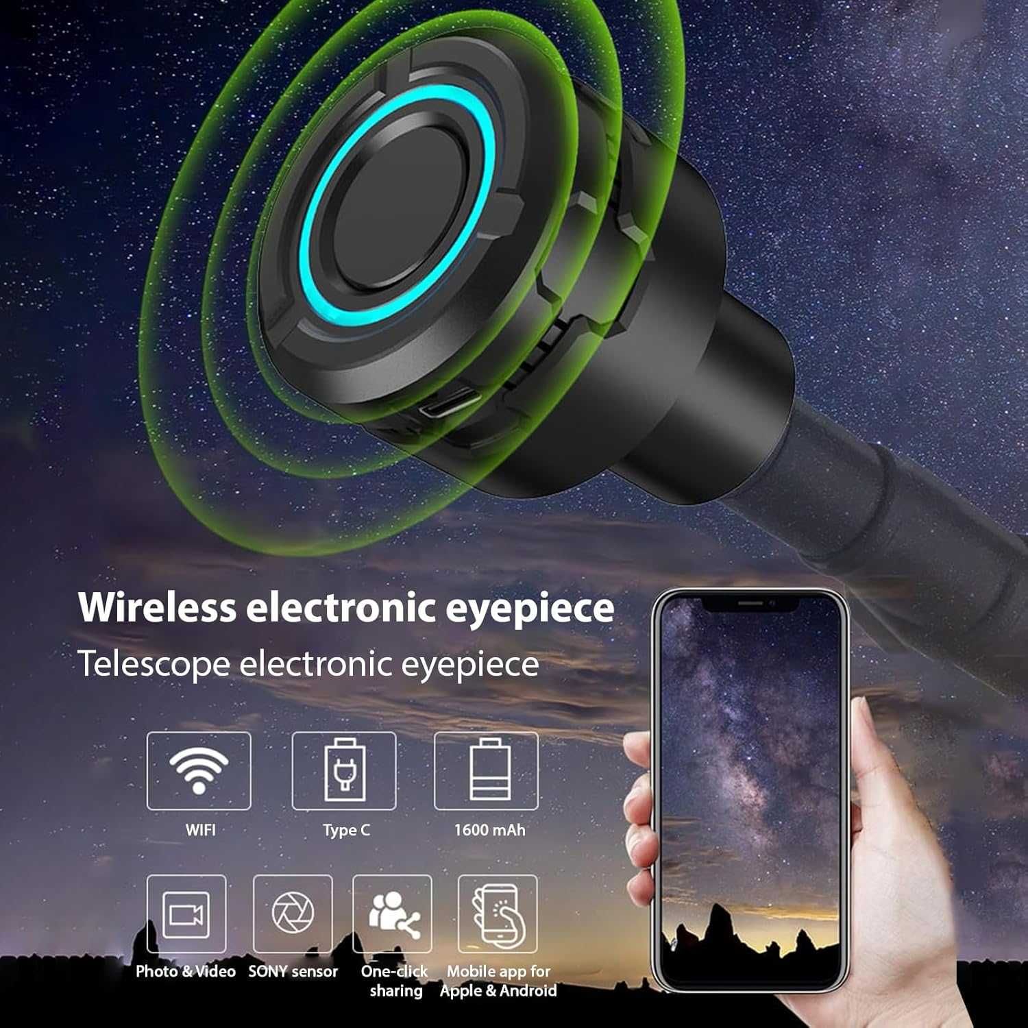 Andoer Безжичен цифров WiFi окуляр за телескоп с камера 4K видеозапис