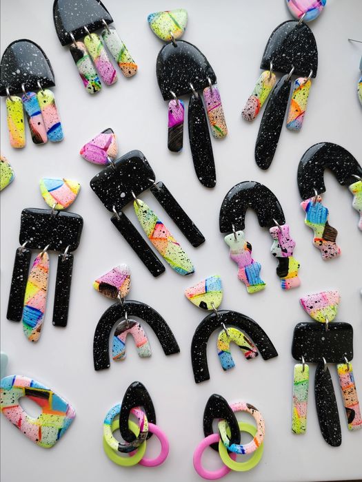 Cercei lut polimeric funky retro neon lucrați manual