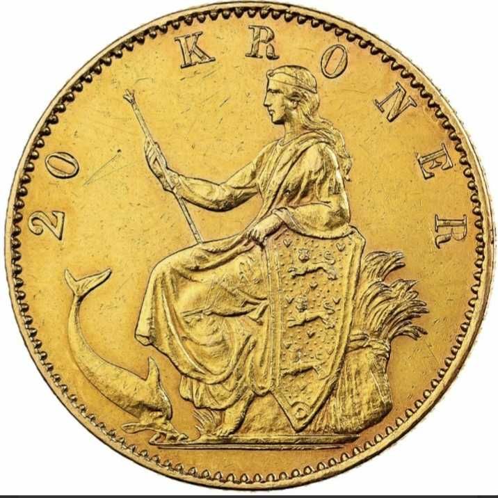 Златна монета Дания 20 крони 1873 г МНОГО РЯДКА !