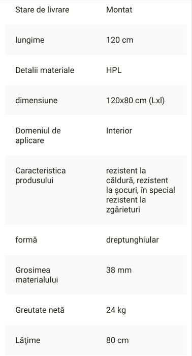 Blat masa 120x80 cm