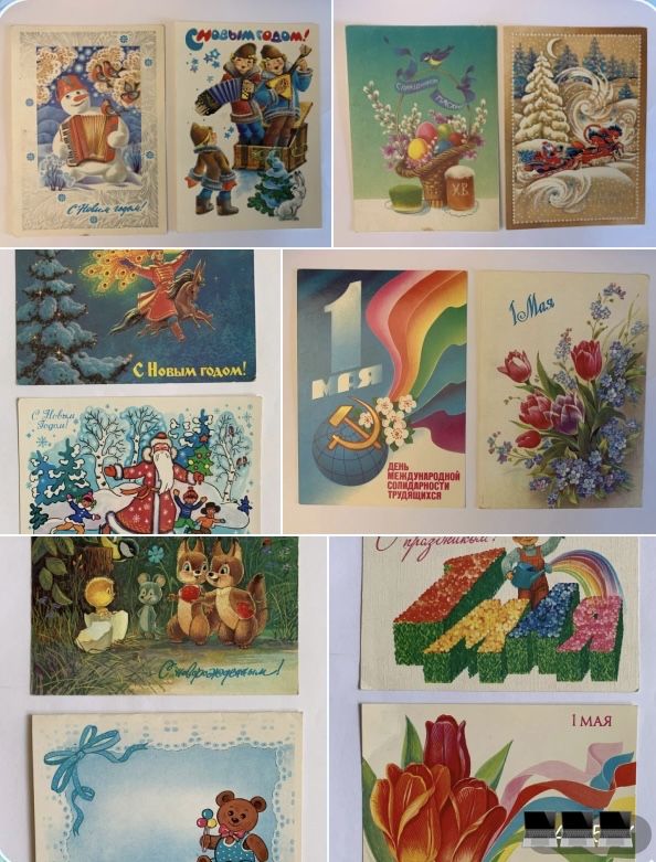 Советские ёлочные игрушки и открытки СССР