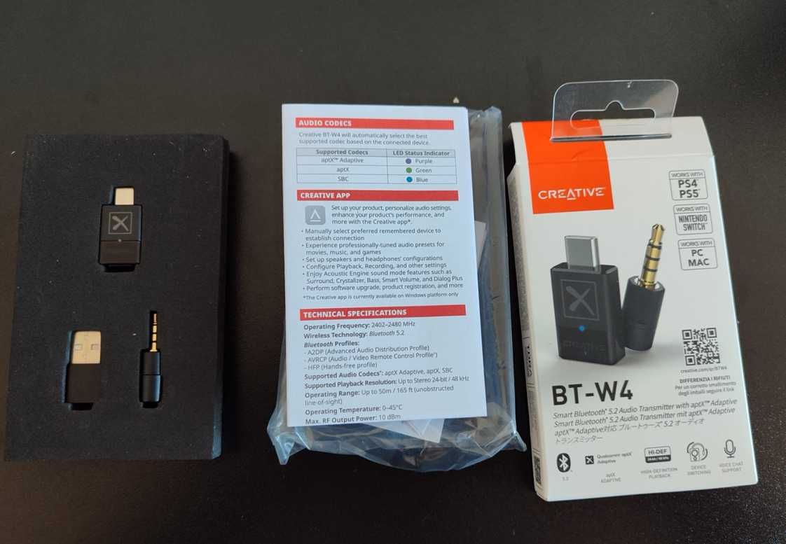 Creative BT-W4, Смарт Bluetooth 5.2 Аудио приемник, PC, Mac, PS5, PS4