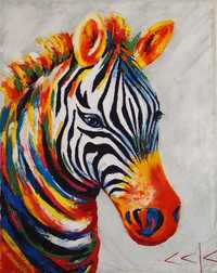 "Цветна зебра" Картина 40х50 см, Маслена живопис с шпакла