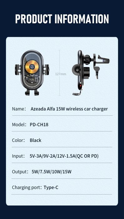 Azeada PD-CH18 Авто Держатель 15W Transparent for iPhone Samsung OPPO