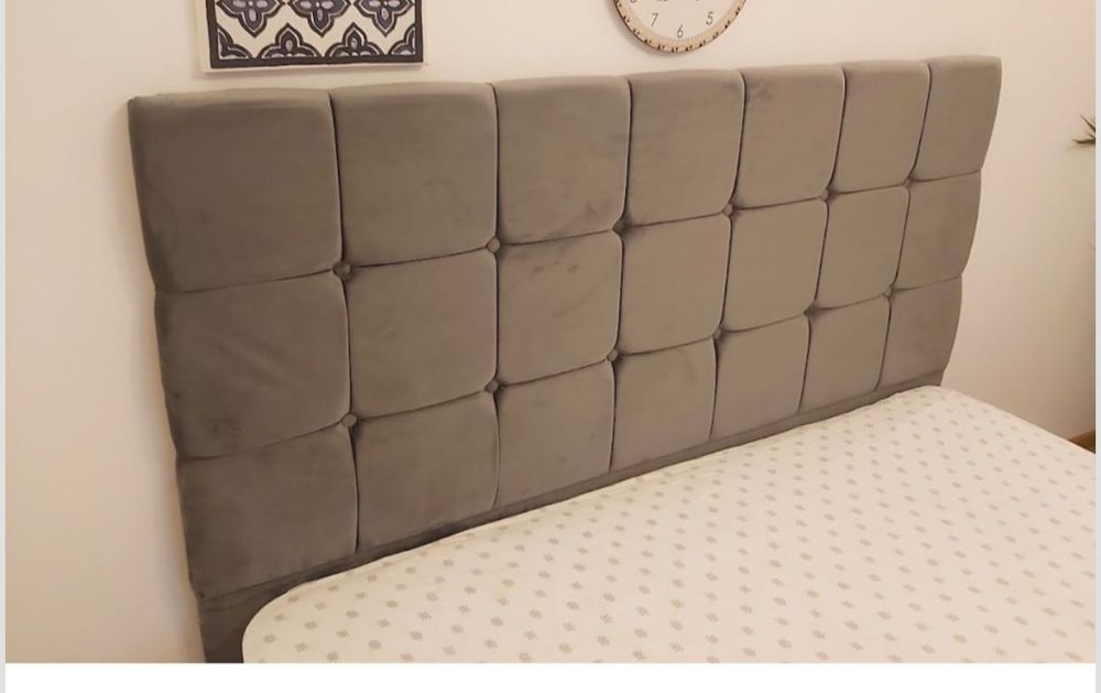 Pat Tapitat 160 cm x 200 cm, Gri din stofa, fara saltea