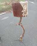 obiect decor lustra veioza vintage aproape 2m , lemn masiv , doar VL