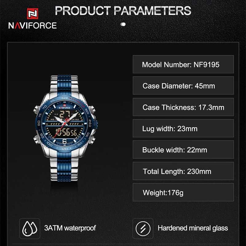 Мъжки часовник Naviforce Digital Sport Watch, Син / Сребрист