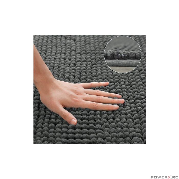 Covoras pentru baie, moale, pufos, gri, antiaderent, 50x80cm, Sepio