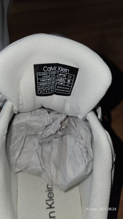 Pantofi sport, noi, originali, albi din piele naturală, Calvin Klein