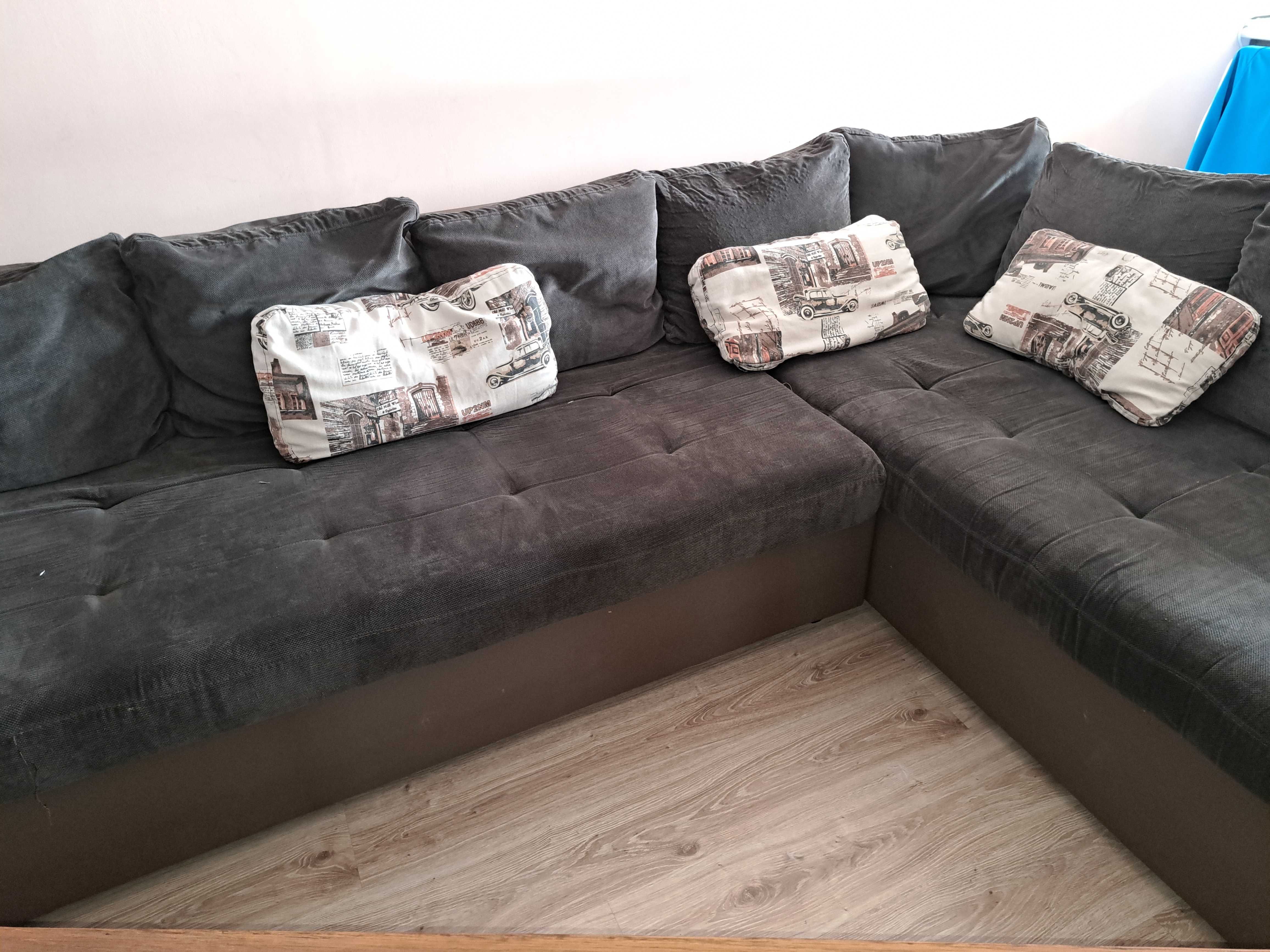 Ъглов диван сиво с кафяво