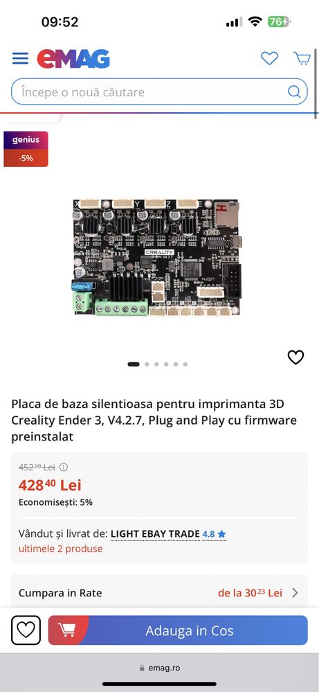 Placa de Baza Creality Ender 3  V4 2.7 , Plug Play , noua !