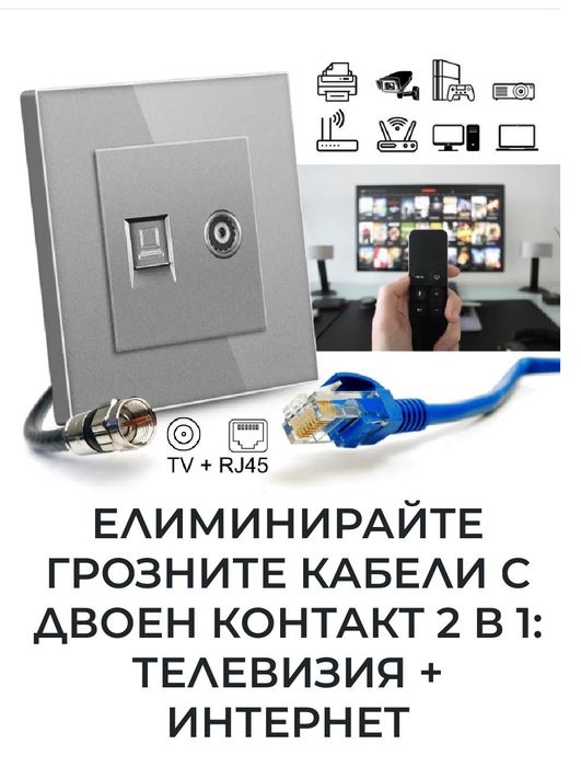 Двоен контакт 2 В 1:
Телевизия + Интернет