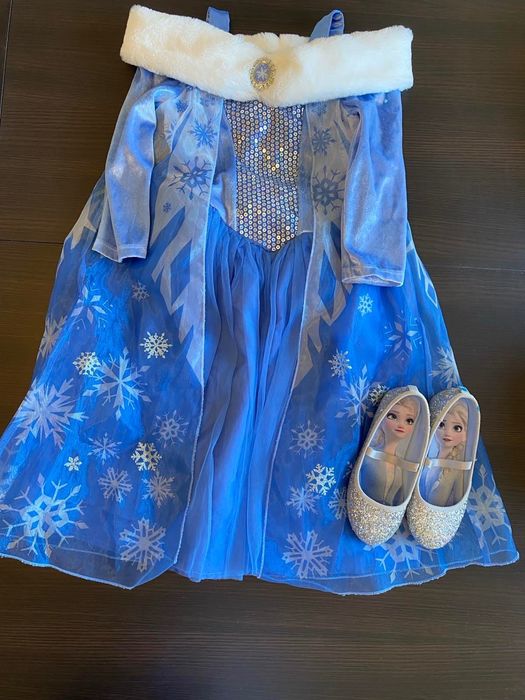 H&M Frozen Елза рокля/маскараден костюм 110-116 и Елза обувки 29номер