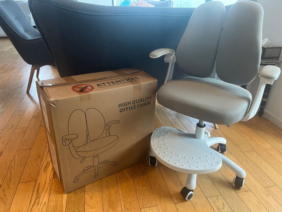 Scaun ergonomic pentru copii, spatar reglabil inaltime, rotativ, Gri