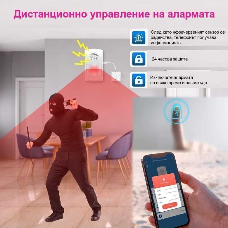 Смарт аларма Tuya с инфрачервен датчик за движение | Вградена сирена