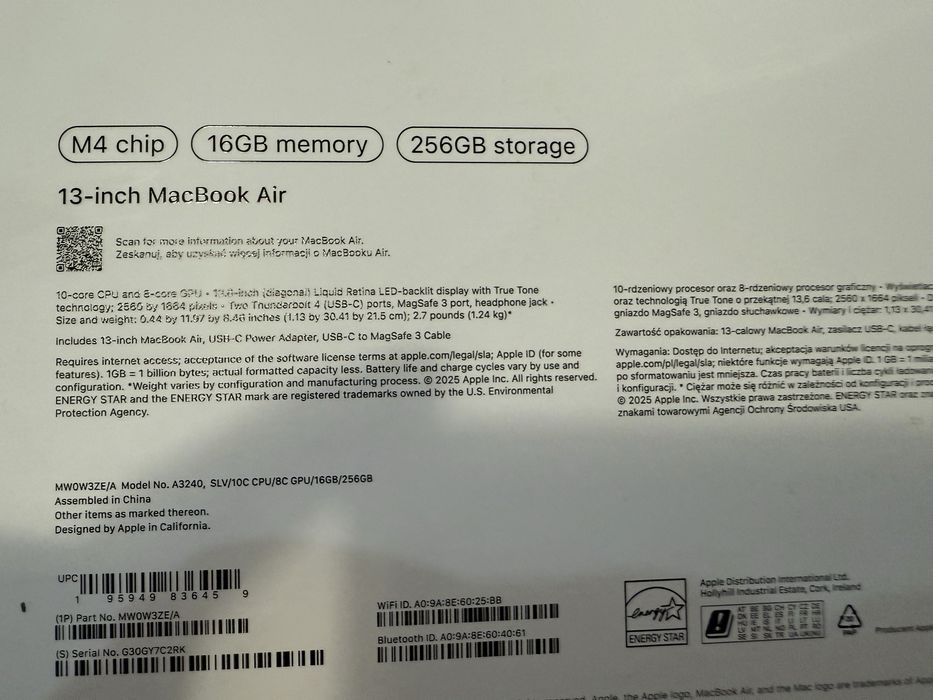 Macbook Air 13 M4 256GB 2г гаранция