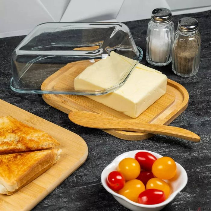 Untiera cu capac si spatula, din bambus,14x18.5x6.5cm, cutie pentru