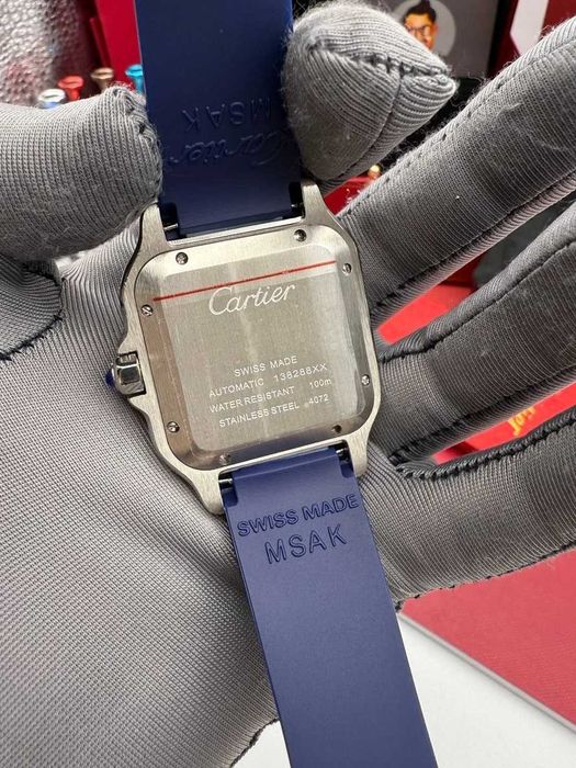 Cartier santos 100 PVD сребристо/синьо