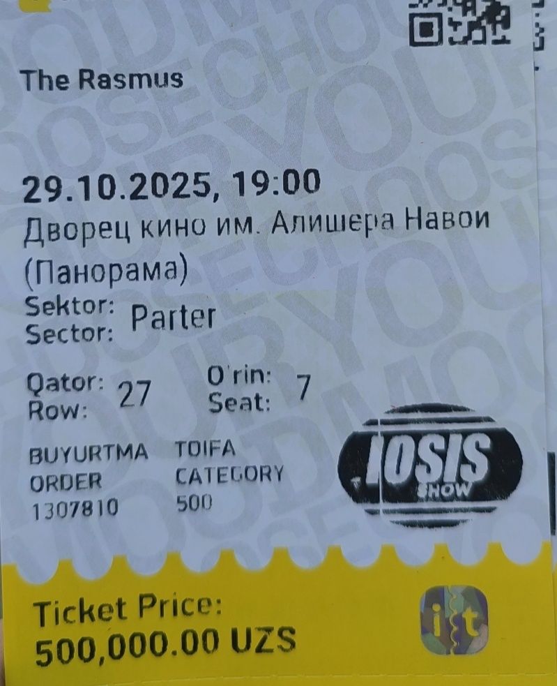 Билет на The Rasmus