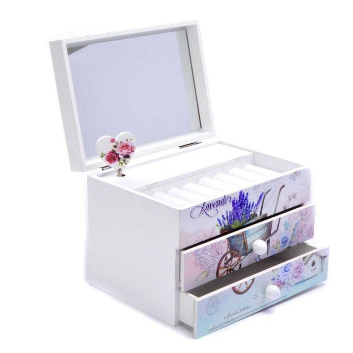 Музикална дървена кутийка за бижута с чекмеджета и огледало