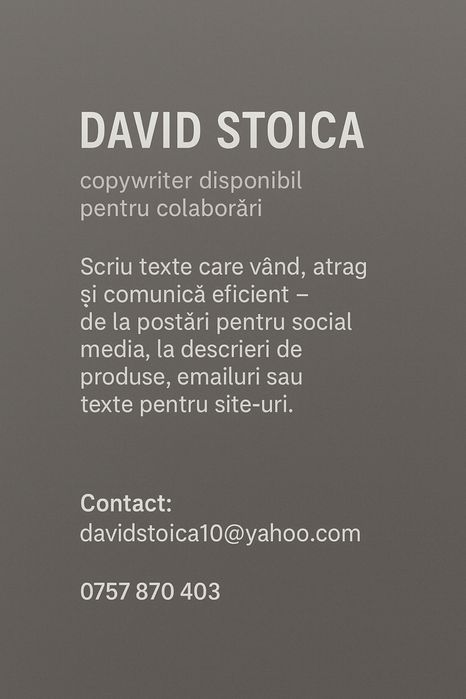 Copywriter/ Content Writer/ Postări Social Media