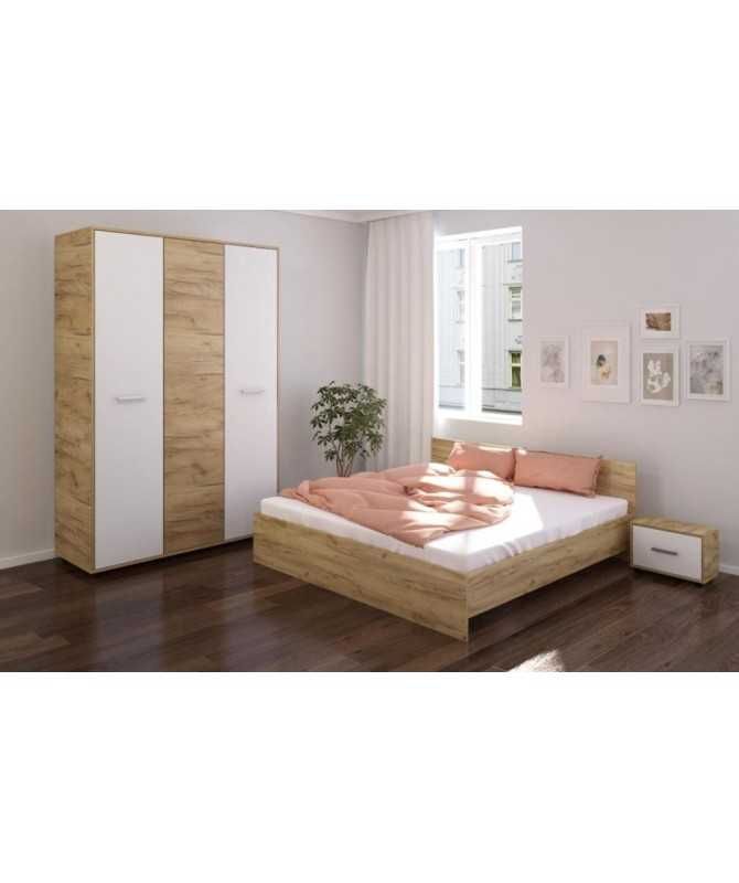Dormitor Raio  Alb/Venghe/Stejar- Pat-2 Noptier-Dulap-ELV295