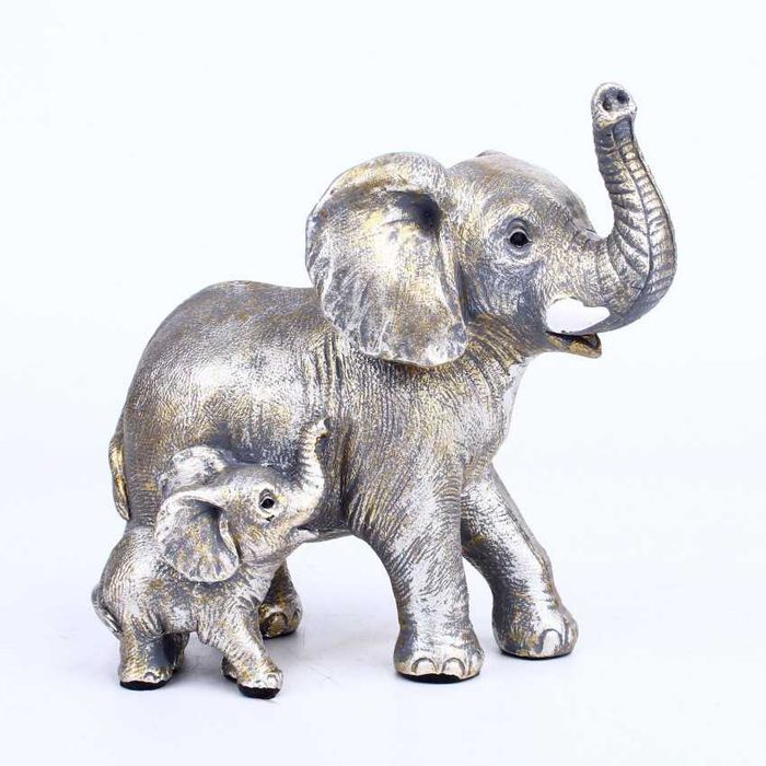 Elefant Mamă și Pui - Sculptură din Rășină pentru Decor Creativ