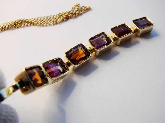 Colier lantisor lant aur 18k cu pandantiv turmalina citrin designer