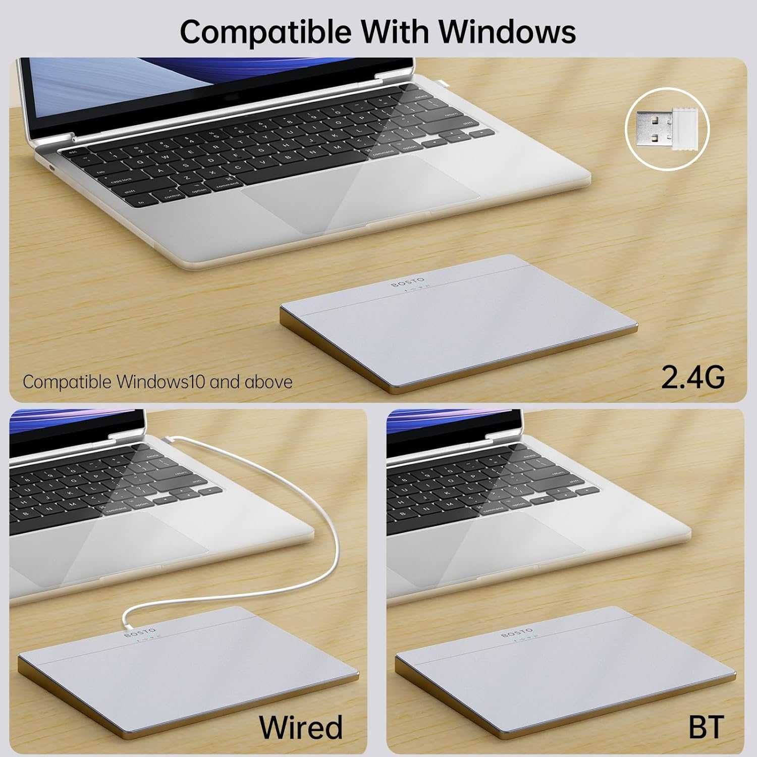 Безжичен тракпад Bisofice T02 за Windows и Mac, мултитъч жестове
