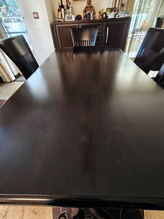 Трапезна маса и столове, разтегаема, масивно дърво, венге