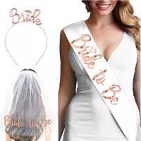 Set bride to be voal, diadema si banner cu scris roz