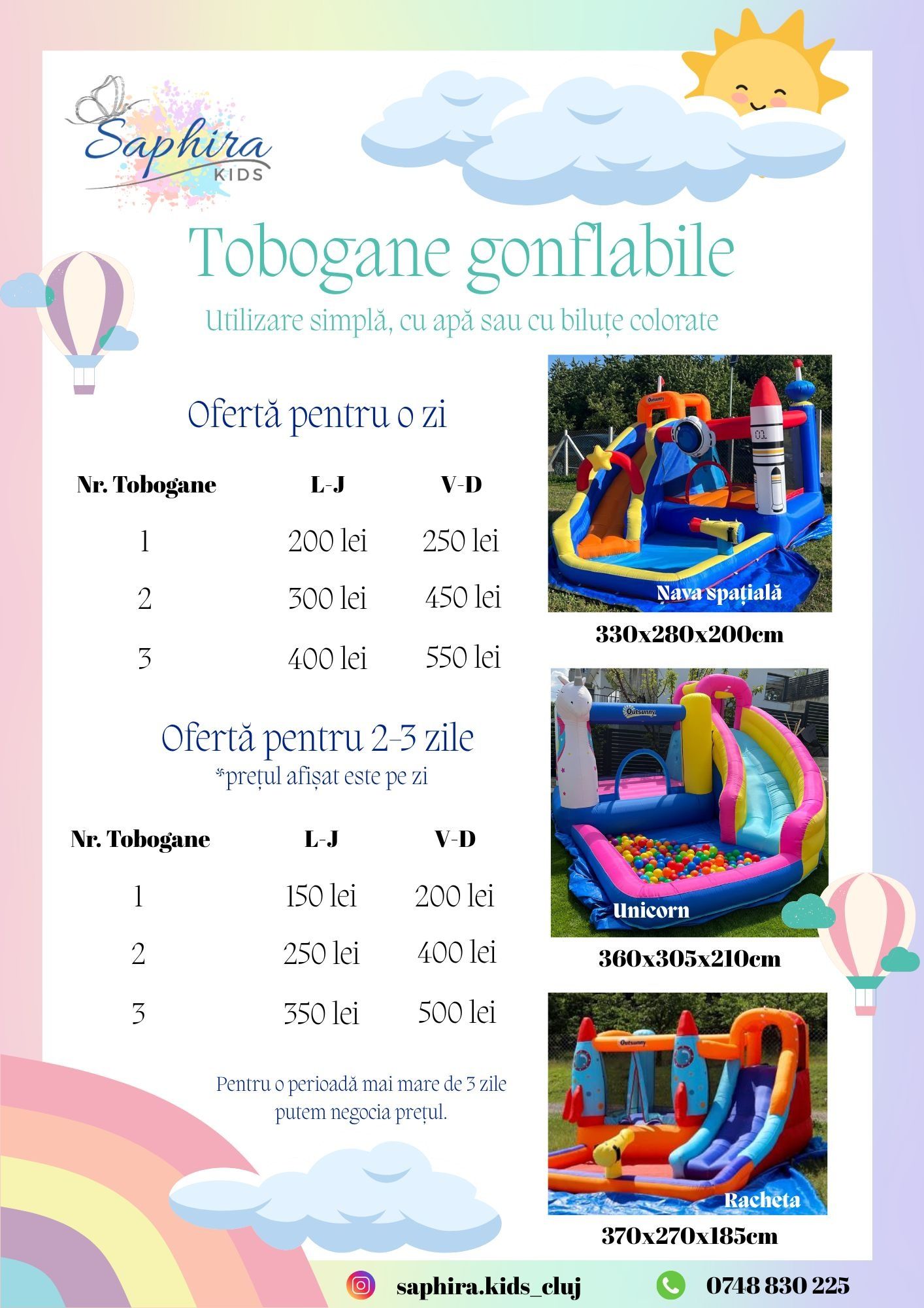 Tobogan gonflabil cu sau fara apa