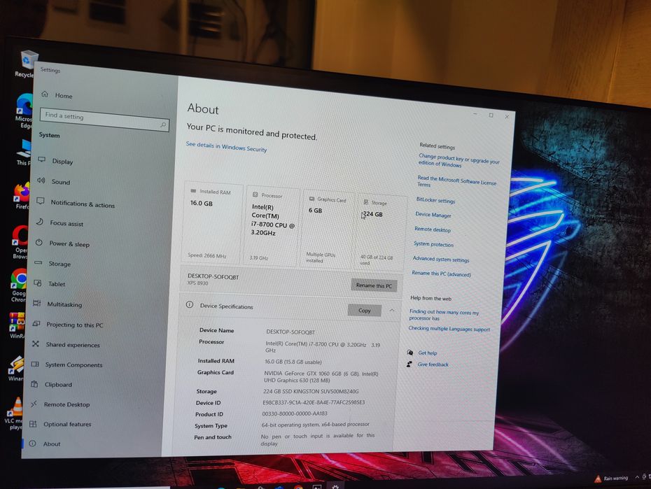 Unitate gaming nouă Asus i7 a8a Gtx 8Gb Ram 16Gb ddr4 ssd 1 tera  GTA