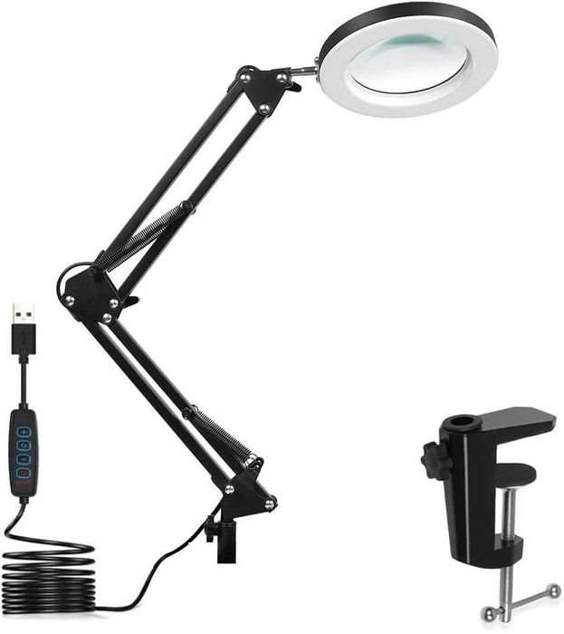 Lampa cosmetica LED cu brat + lupa, marire 5X-10X, REDUS de la 460RON