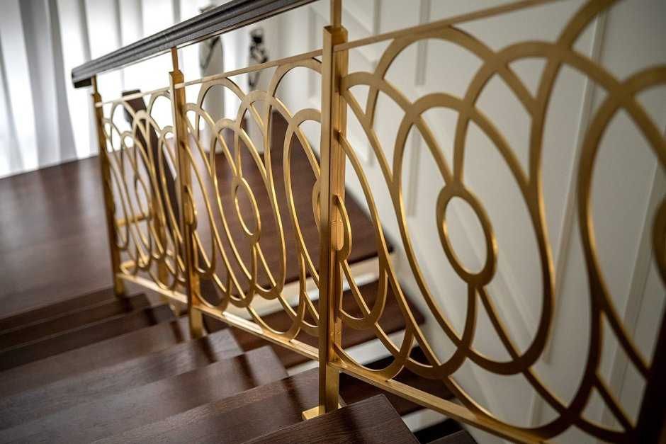 Латунные перила, латунные балясины, латунь, лестница из латуни