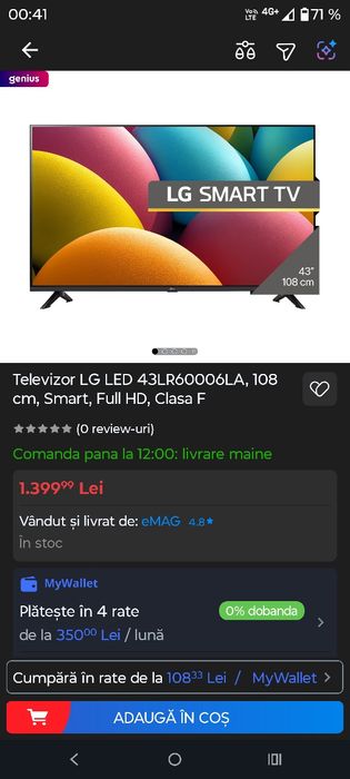 Televizor LG LED 43LR60006LA, 108 cm, Smart, Full HD, Clasa F