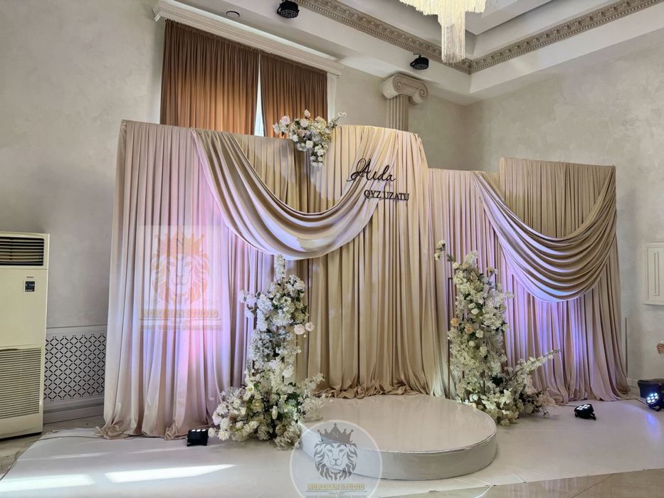 Фотозона президиум баннер оформление зала шатер свадьба