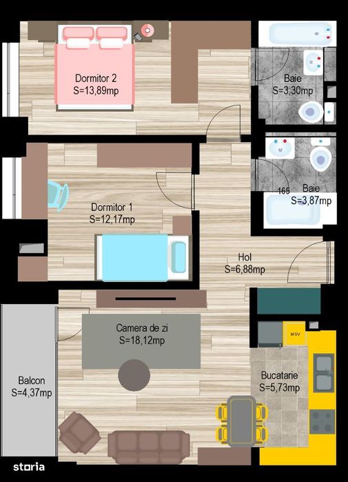 Apartament 3 camere la Cheie