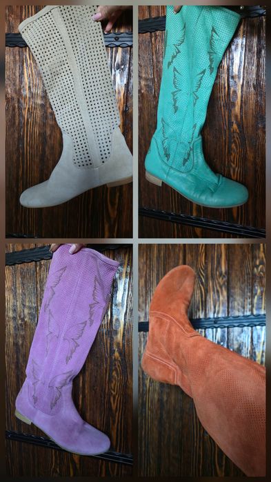 Летни ботуши от велур и естествена кожа