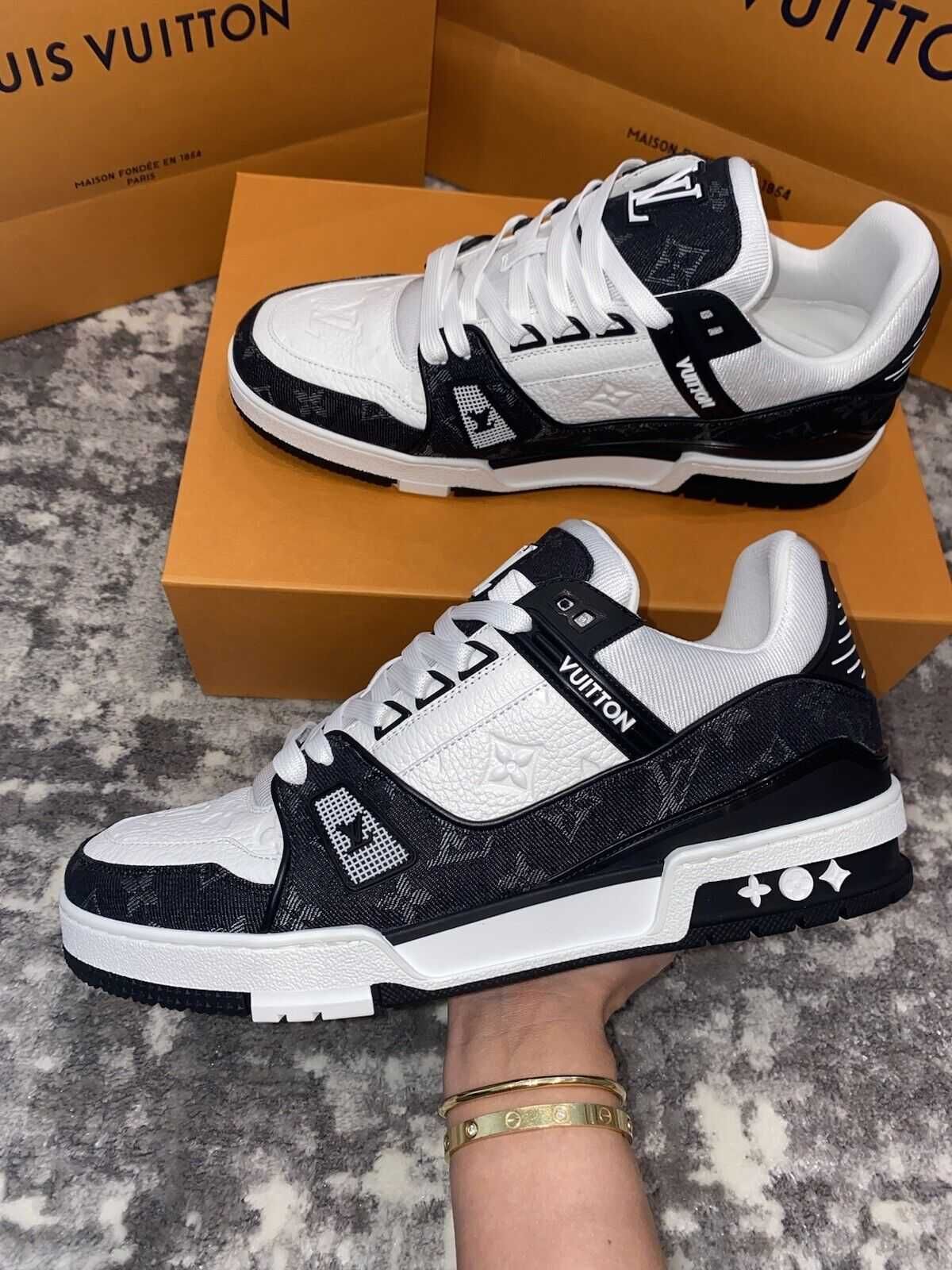 Adidasi Louis Vuitton Trainer Black White Denim Low