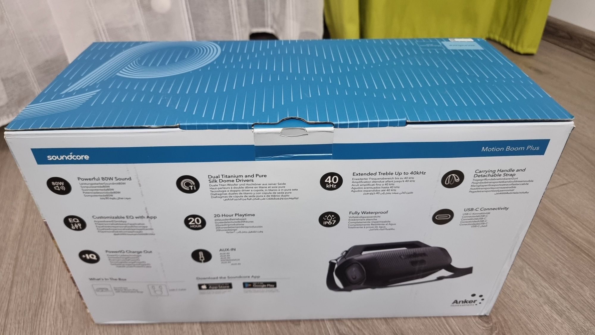 Boxa bluetooth Soundcore Motion Boom Plus la cutie nu Jbl Xtreme 3