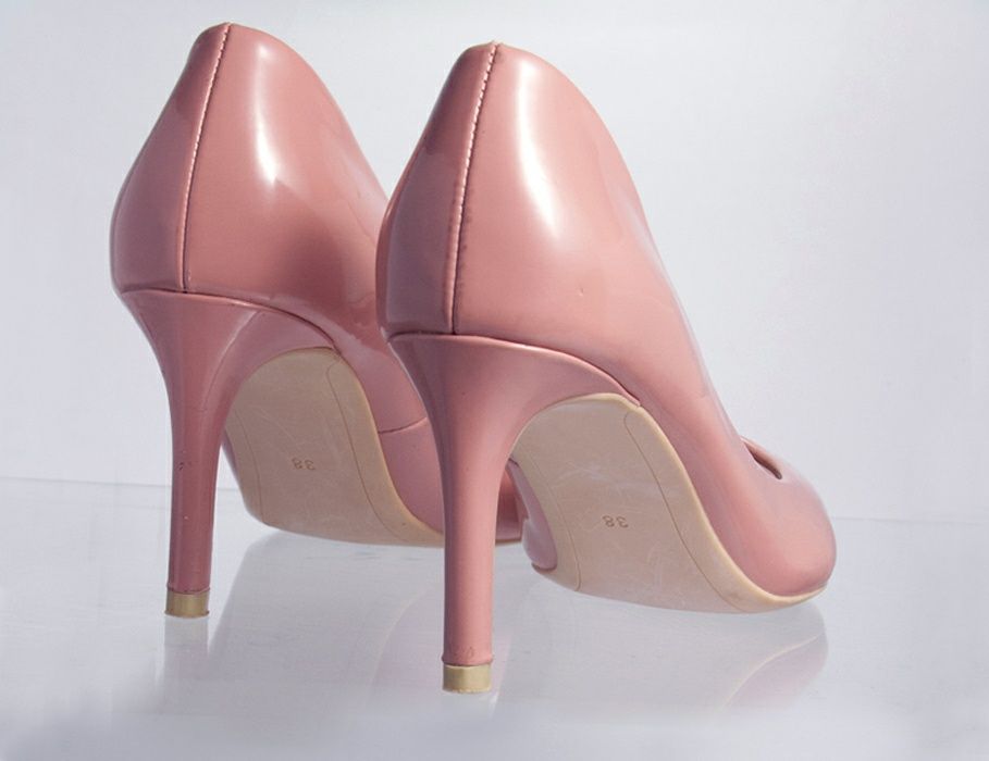 Туфли лодочки H&M, цвет пыльная роза, лакированные, каблук 7 см