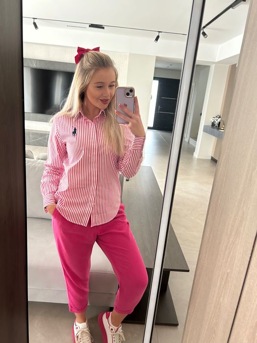 Camasa Ralph Lauren polo, alb cu roz, S