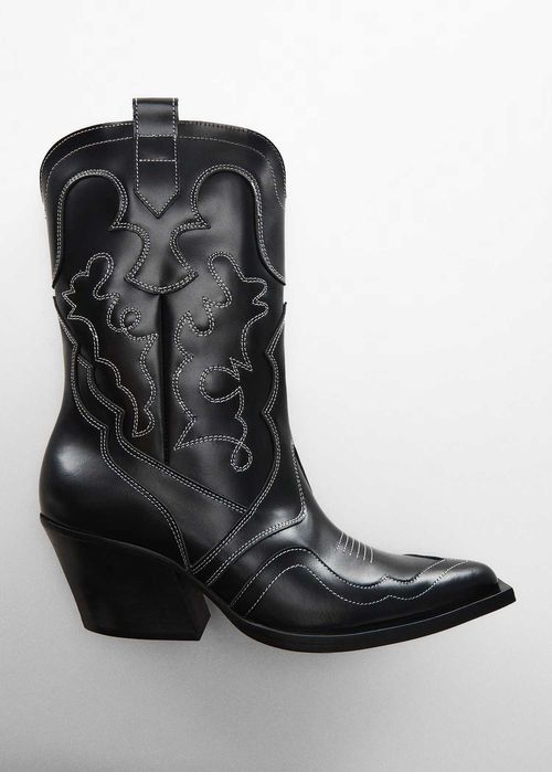 Botine cowboy din piele cu cusaturi decorative