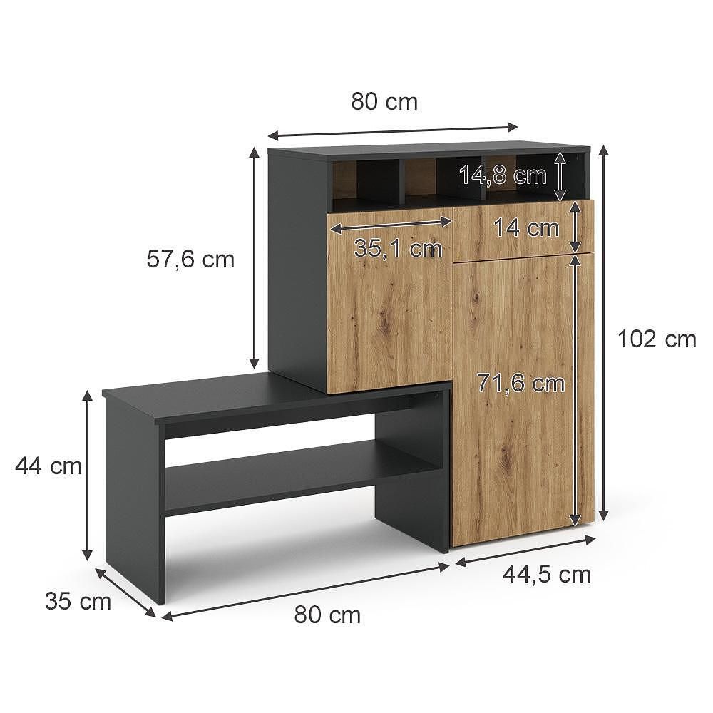Шкаф за обувки "селена" антрацит/дъб 125 х 102 см викко
