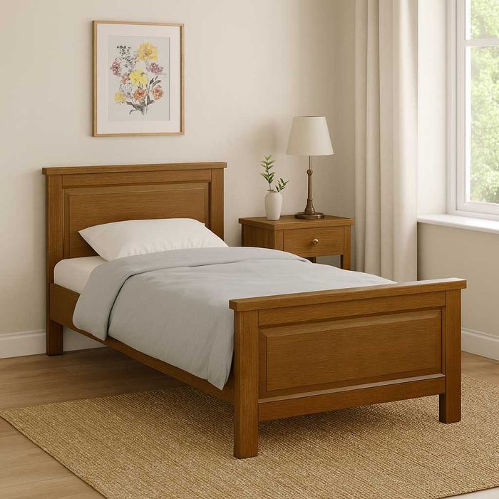 Pat din lemn masiv de fag Marius, culoare stejar, 90x200 cm