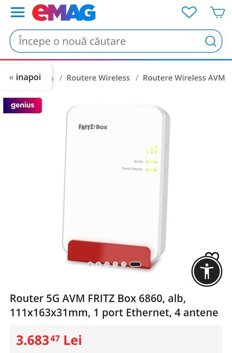 Router 5G AVM FRITZ Box 6860, alb, 111x163x31mm, 1 port Ethernet, 4 an