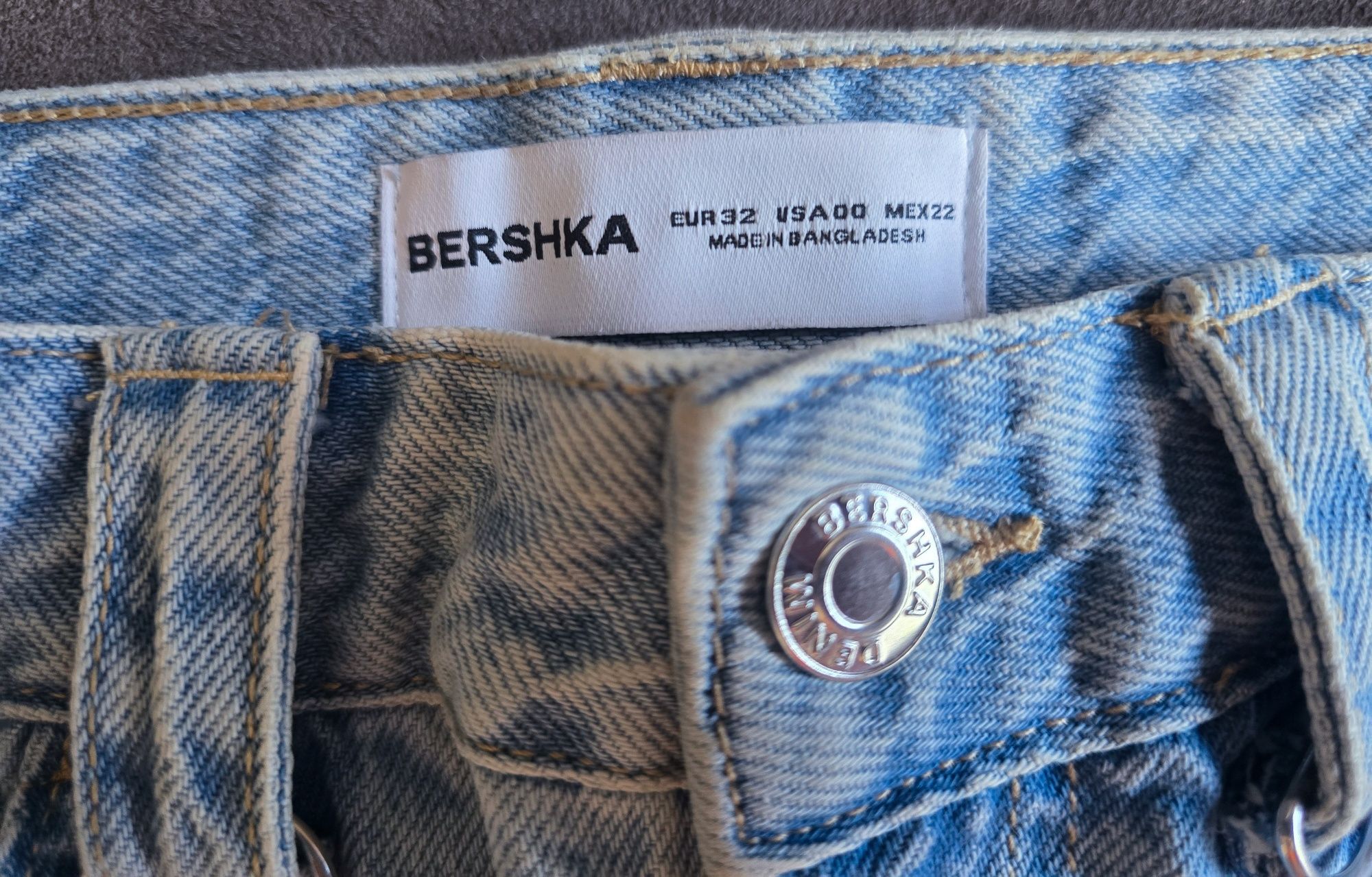 Bershka дамска къса дънкова пола кожен корсет бюстие